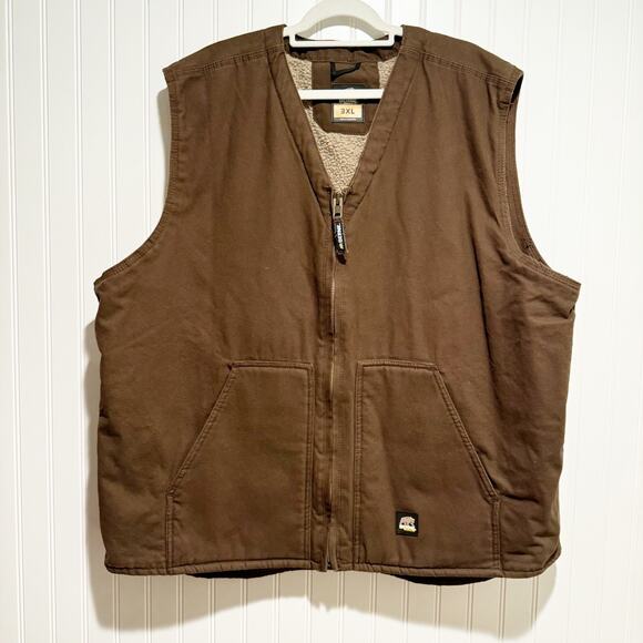 Berne Brown Heartland Sherpa Lined Washed Duck Vest Mens 3XL - Picture 2 of 8
